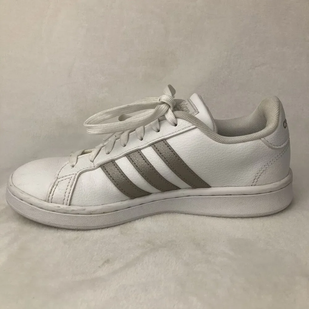 Adidas Sneakers Women’s Size 6 Grand Court White Metallic Silver Stripe Tennis